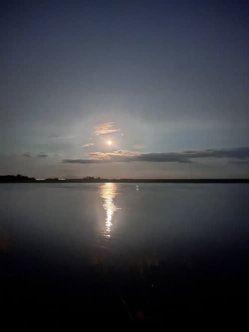 The moon rising over calm water in South Jersey